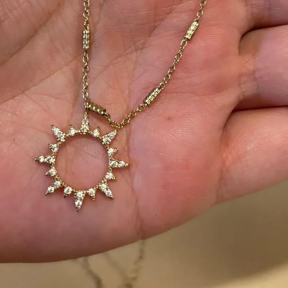 Luna Norte Gold Sunburst Pendant Necklace Crystal Rays Celestial Jewelry